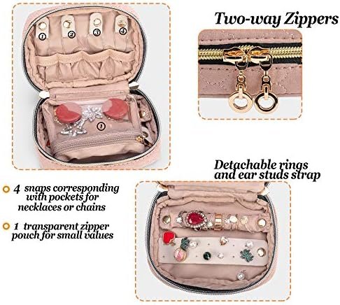 Teamoy Mini Jewelry Travel Case, Storage Organizer Bag for Earrings, Necklace, Rings, Misty Rose - Image 4