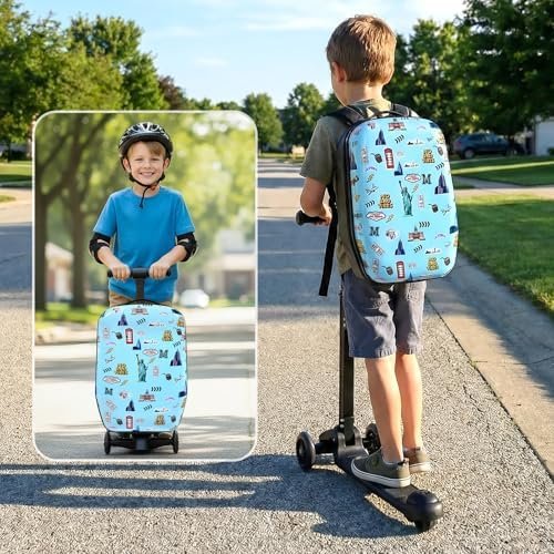 smilesun 4-in-1 Detachable Scooter Luggage for Kids & Teens, Foldable Hardside Ride On Suitcase with Wheels, Stylish and Safe Design(Blue) - Image 3