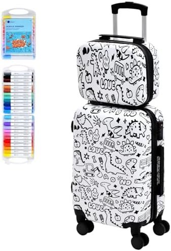 smilesun 2PCS Kids Luggage Set with DIY Coloring, 14" & 20" Lightweight Travel Carry On Suitcase with Spinner Wheels, TSA Lock - Image 8