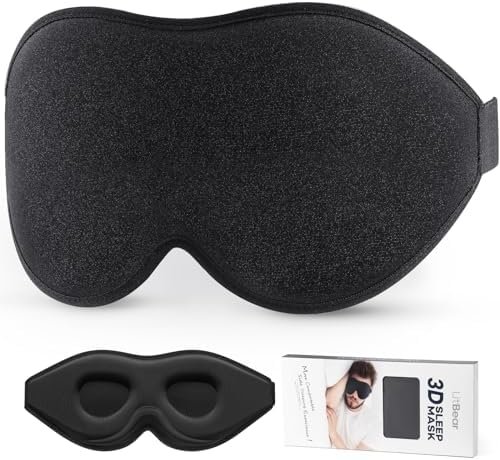 LitBear Sleep Mask for Side Sleeper Women Men, Eye Mask for Sleeping Light Blocking, 3D Contoured Cup Sleeping Mask, Soft Breathable Sleep Eye Mask with Adjustable Elastic Strap for Travel