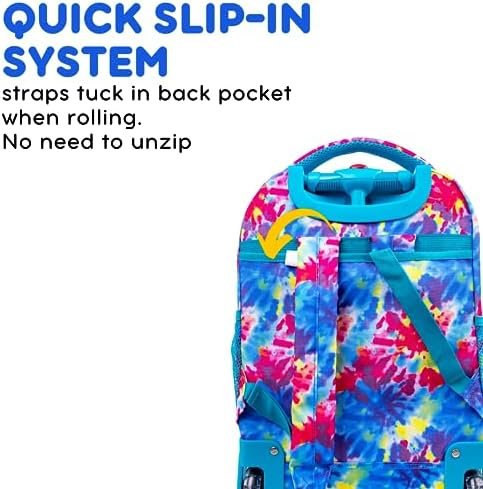 J World Sunny Rolling Backpack for Kids. Roller Bag With Wheels, Tie Dye - Image 5