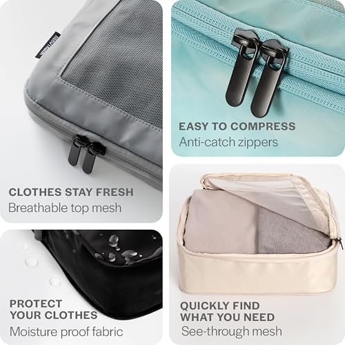 Aerotrunk Compression Packing Cubes for Travel - Luggage Organizer Bags - Double Zipper Packing Cubes for Suitcases (6-Pack, Teal) - Image 6