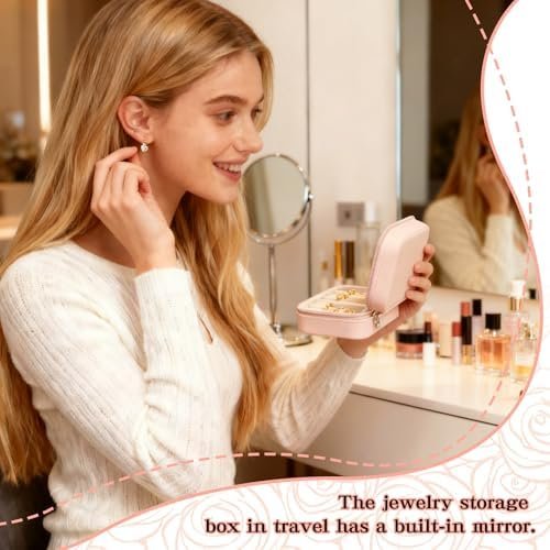 Travel Jewelry Case and Organizer with Mirror,Portable Mini Storage Box for Rings, Earrings, Necklaces, Gift for Mother Mom, Girl, Daughter, Sisters, Bridesmaids, Mother's Day Gift - Image 5