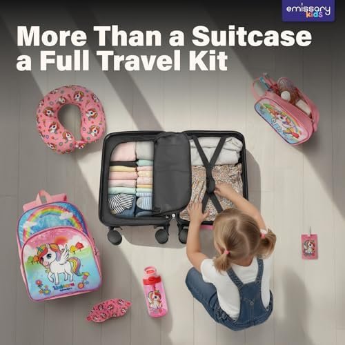 emissary 7pcs Unicorn Girl’s Luggage Set with wheels – Rolling Luggage, Backpack, Eye Mask, Toiletry Bag, Suitcase Tag, Neck Pillow & Water Bottle – Carry Luggage for Kids & Girls with Wheels - Image 8