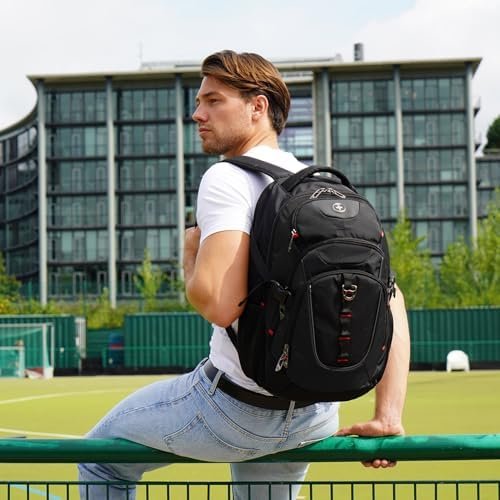 Swissdigital Design Laptop Backpack with USB Charging Port, Travel Backpack Fits 15.6 inches Computer, 31L College School Backpack for Men, Black | SD803-01 - Image 7