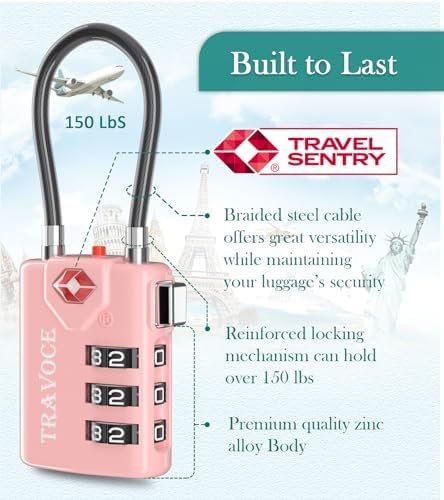 Search Alert TSA Approved Travel Combination Luggage Cable Locks for Suitcase, Gym Locker,Toolbox,Backpack 1,2,4,6 &10 pk (Pink 2 Pack) - Image 5