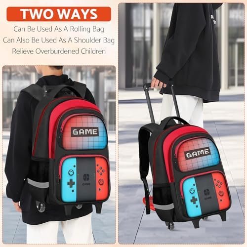 Boys Rolling Backpack for Kids - Gamer Kids Rolling Backpack with Wheels for Elementary Middle School - Roller School Bookbag,HFHTDC Wheeled Travel Bag for Boys Aged 6-18 - Image 7