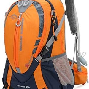 INOXTO Small Hiking Backpack with 2L Water Bladder and Rain Cover, 25L Hydration Backpack Hiking Daypack (Orange blue)