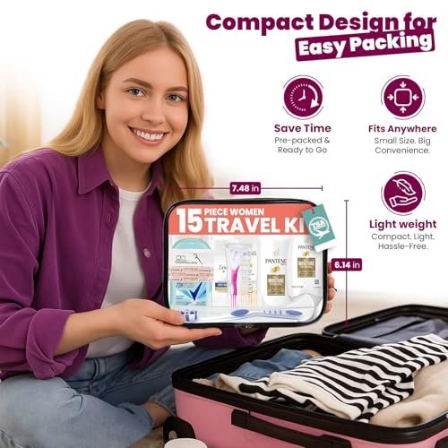 Trektote Toiletry Kit For Women, Featuring Top Brand Toiletries for Whole Body, TSA Compliant Travel Essentials with Shampoo, Conditioner, Lotion, Toiletry Bag & More, 15 Piece Set - Image 5
