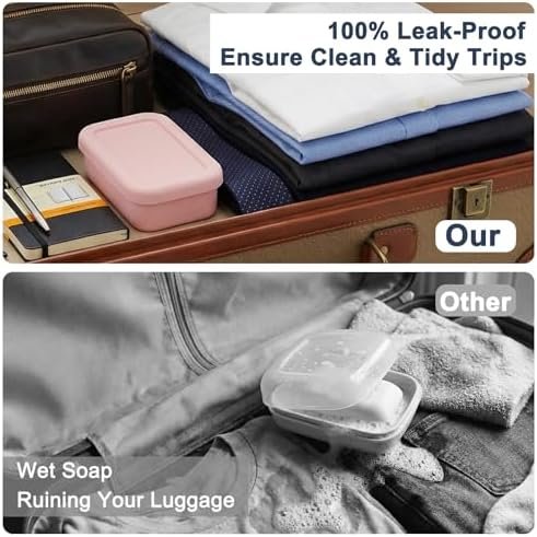 Leak Proof Silicone Travel Soap Case with Draining Tray - Bar Soap Holder for Travel, Gym & Camping - Mess-Free Portable Soap Container for Carry-on Bags (Light Pink) - Image 4