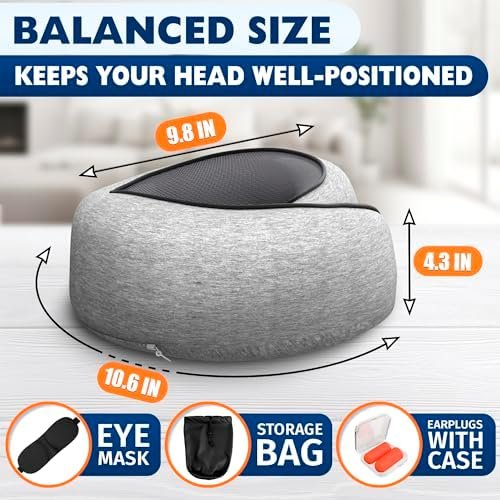 Traveling Neck Pillow – 4-in-1 Set | Adjustable Memory Foam Airline Pillows for Sleeping on Long Flights, Earplugs, Eye Mask, & Cover | Washable Cotton Cover, Hook-and-Loop Closure – Car and Train Use - Image 2