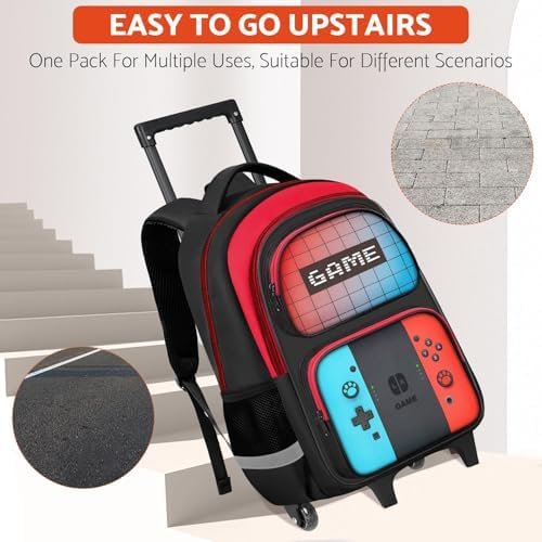Boys Rolling Backpack for Kids - Gamer Kids Rolling Backpack with Wheels for Elementary Middle School - Roller School Bookbag,HFHTDC Wheeled Travel Bag for Boys Aged 6-18 - Image 6