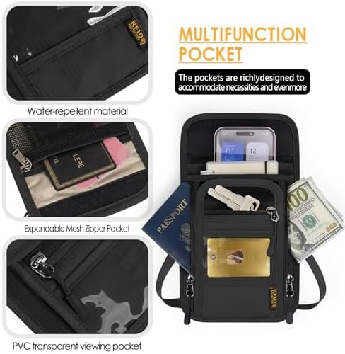 Travel Neck Wallet RFID Blocking – Hidden Passport Holder & Anti-Theft Money Pouch for Men & Women, Lightweight Concealed Undergarment Organizer with Adjustable Strap, Secure Document Holder - Image 5