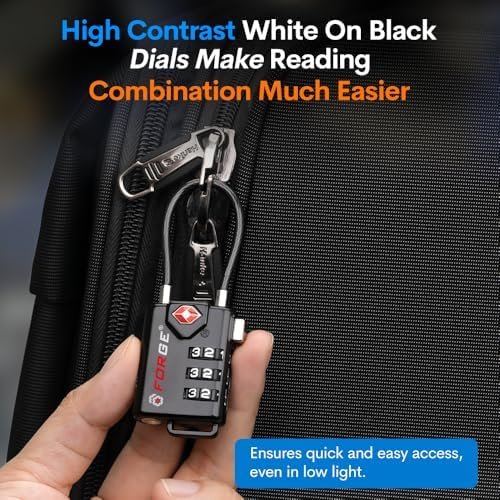 TSA Approved Cable Luggage Locks, Re-settable Combination with Alloy Body, Black 2 Locks. - Image 8