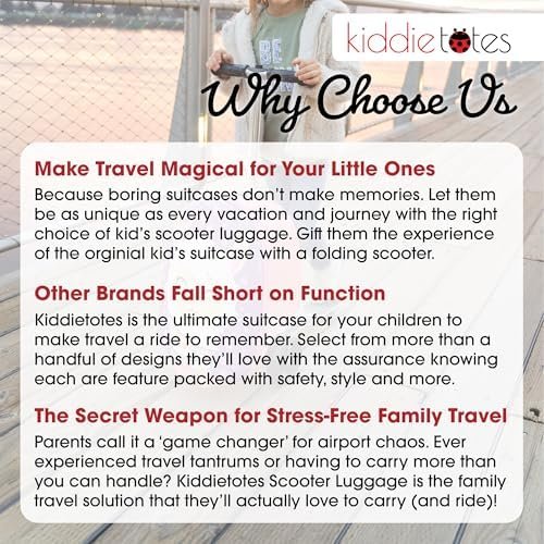 KIDDIETOTES Ride-On Scooter Suitcase for Kids – Hardside Lightweight Carry-On Luggage with Foldable Scooter, LED Wheels, Travel Fun for Toddlers & Children - Image 8