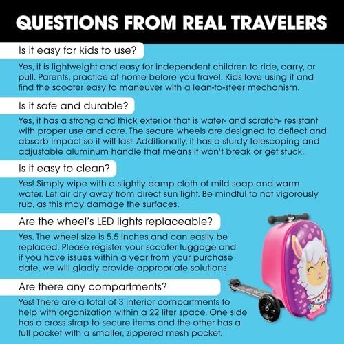 KIDDIETOTES Ride-On Scooter Suitcase for Kids – Hardside Lightweight Carry-On Luggage with Foldable Scooter, LED Wheels, Travel Fun for Toddlers & Children - Image 7