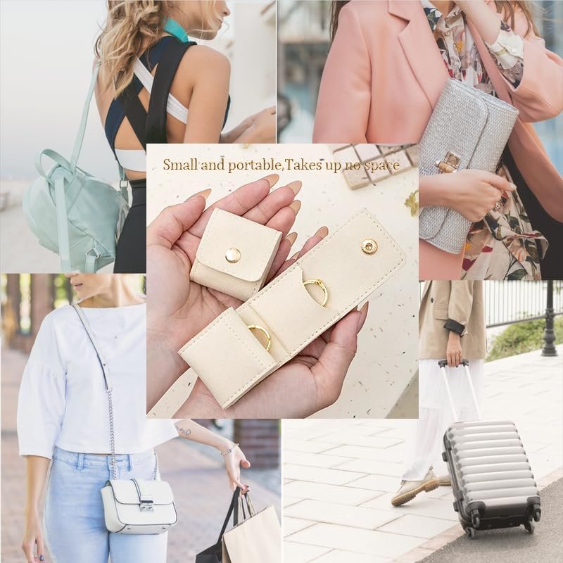 Mini Travel Jewelry Bag, Mini Travel Jewelry Roll Bag with Buckle, Portable Foldable Travel Jewelry Organizer Case, Small Jewelry Box for Earrings, Rings, Necklaces (Gray+Pink+White) - Image 5