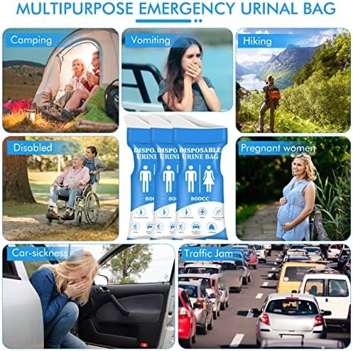 DIBBATU Disposable Urine Bag, 12/24 PCS Pee Bags for Travel for Women/Men, 800ML Emergency Portable Urinal Bag and Vomit Bags, Unisex Urinal Bag for Camping, Traffic Jams, Pregnant, Patient - Image 2