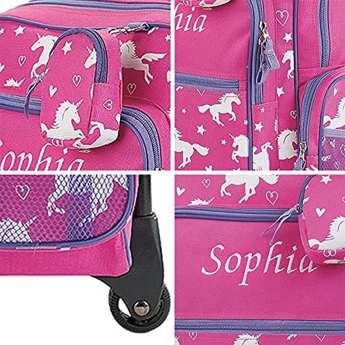 Lillian Vernon Personalized Unicorn Kids Suitcases for Girls, 5-Pocket Rolling Luggage Set, Customizable Travel Carrier on Wheels - Image 3